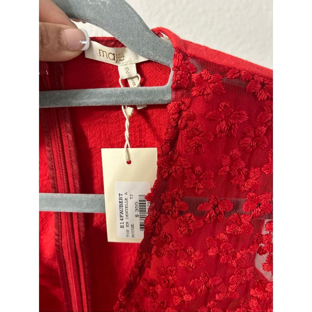 Maje slevless floral embroidery red top size 2 - Picture 4 of 4